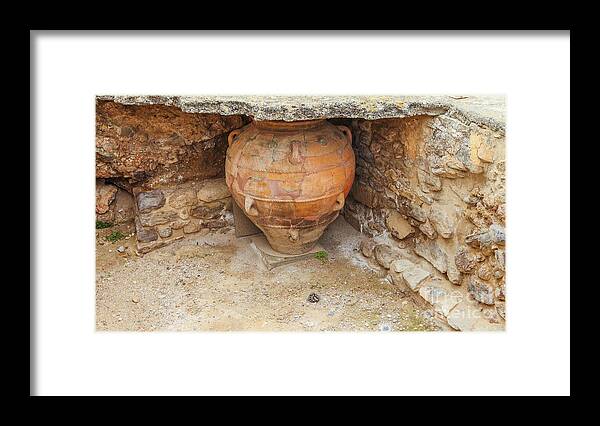 Agia Framed Print featuring the photograph Ancient Minoan jars at Phaistios in Greece by Patricia Hofmeester