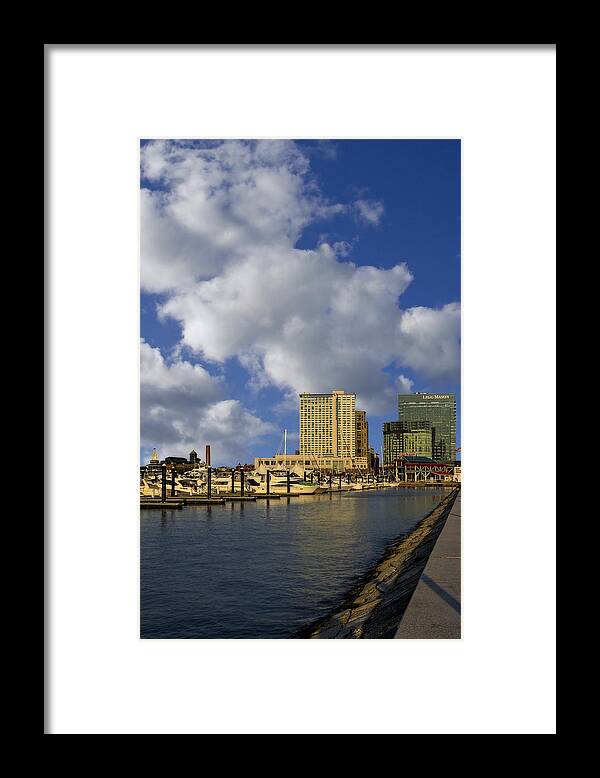 Baltimore Framed Print featuring the photograph Baltimore Inner Harbor Skyline Marina #2 by Susan Candelario