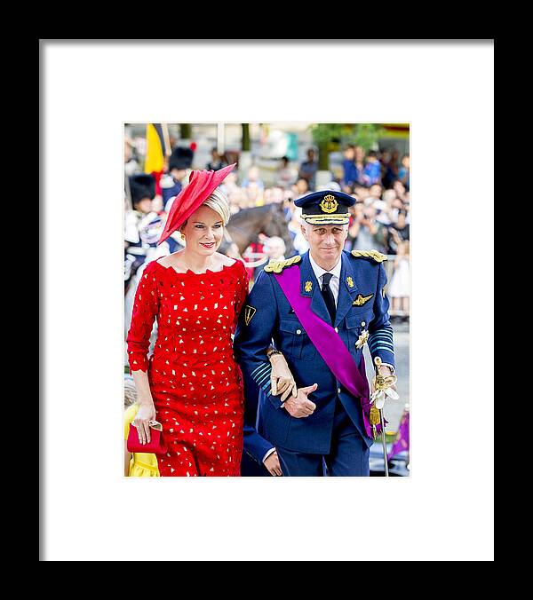Three Quarter Length Framed Print featuring the photograph Belgian Royals Attend National Day #2 by Patrick van Katwijk