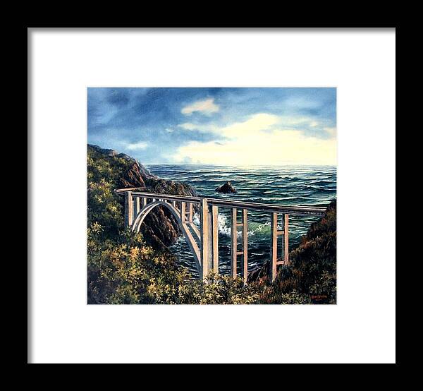 Lynne Wright Framed Print featuring the painting Bixby Creek Bridge #2 by Lynne Wright