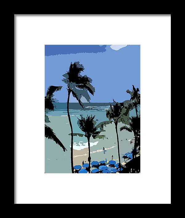 Hawaii Framed Print featuring the digital art Blue Beach Umbrellas #2 by Karen Nicholson