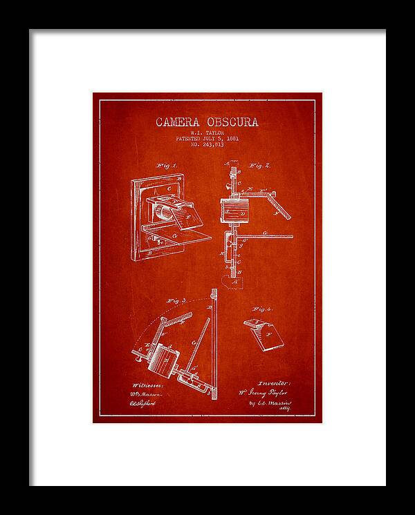 Camera Framed Print featuring the digital art Camera Obscura Patent Drawing From 1881 #2 by Aged Pixel