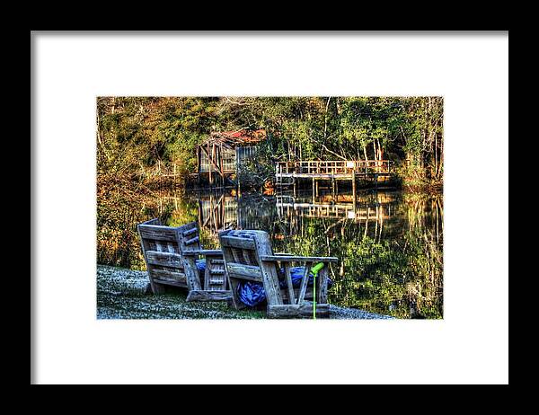 Alabama Framed Print featuring the digital art 2 Chairs on the Magnolia River by Michael Thomas