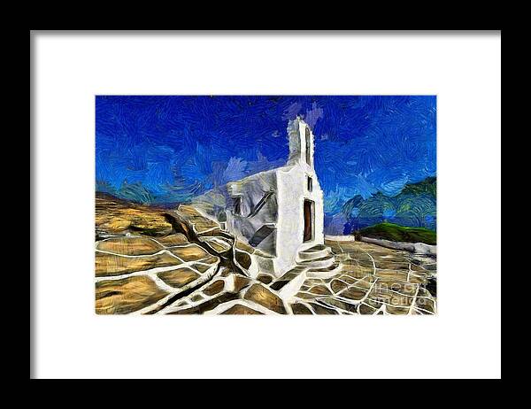 Ios Framed Print featuring the painting Chapel in Ios island #2 by George Atsametakis