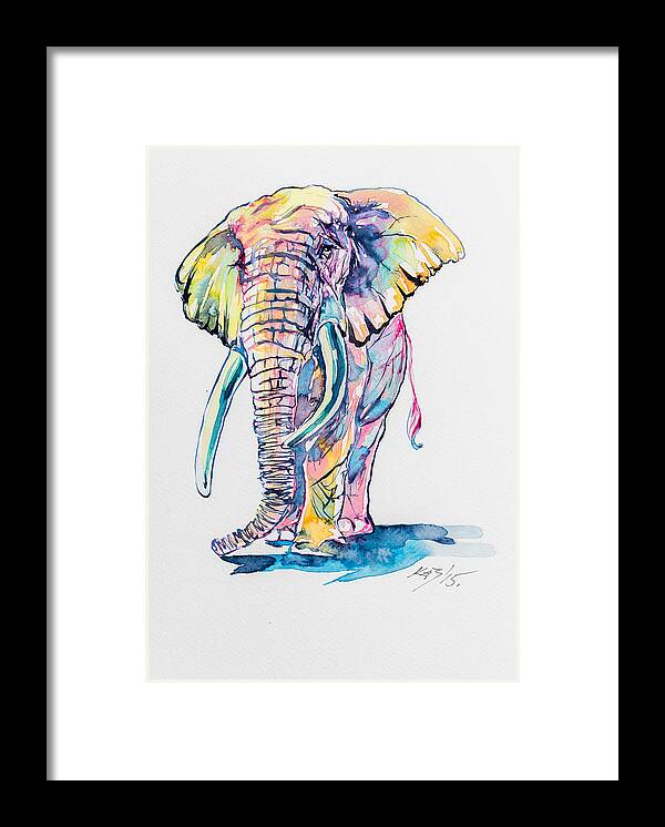 Elephant Framed Print featuring the painting Colorful elephant #13 by Kovacs Anna Brigitta