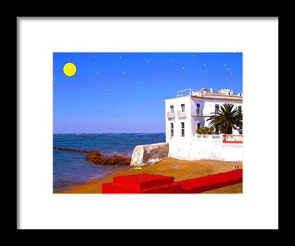 Moon Framed Print featuring the painting Cortijo on the Beach #2 by Bruce Nutting