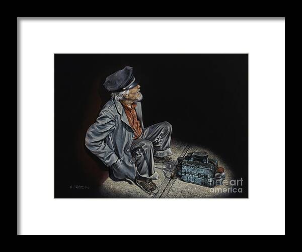 Shoeshiner Framed Print featuring the painting Empty Pockets by Ricardo Chavez-Mendez
