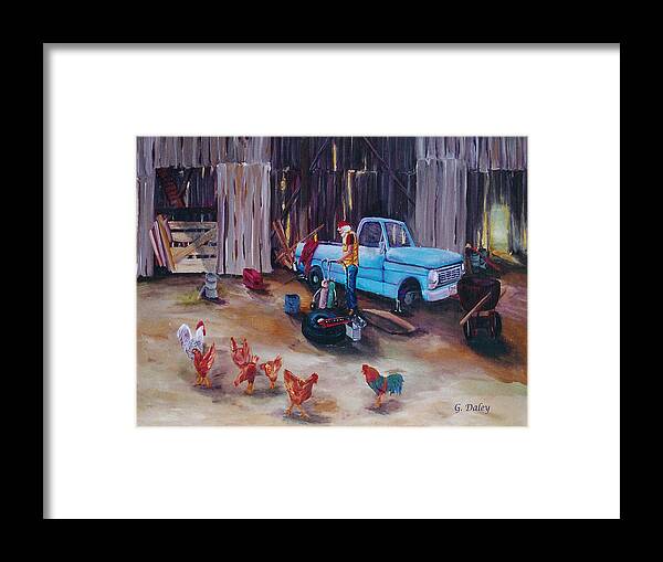 Flat Tire Framed Print featuring the painting Flat Tire by Gail Daley