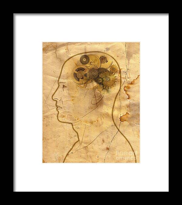 Head Framed Print featuring the digital art Gears In The Head #2 by Michal Boubin