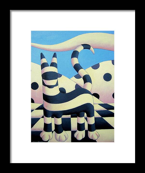 Cat Framed Print featuring the painting Genetic cat in polkascape by Alan Kenny