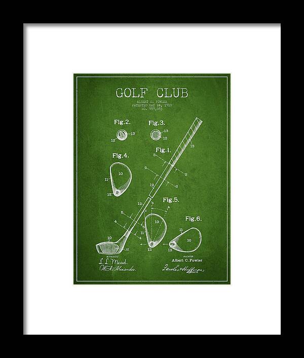 Golf Framed Print featuring the digital art Golf Club Patent Drawing From 1910 #3 by Aged Pixel