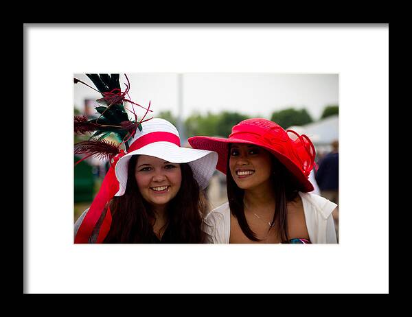 Churchill Downs Framed Print featuring the photograph 2 Ladies in Red by John McGraw