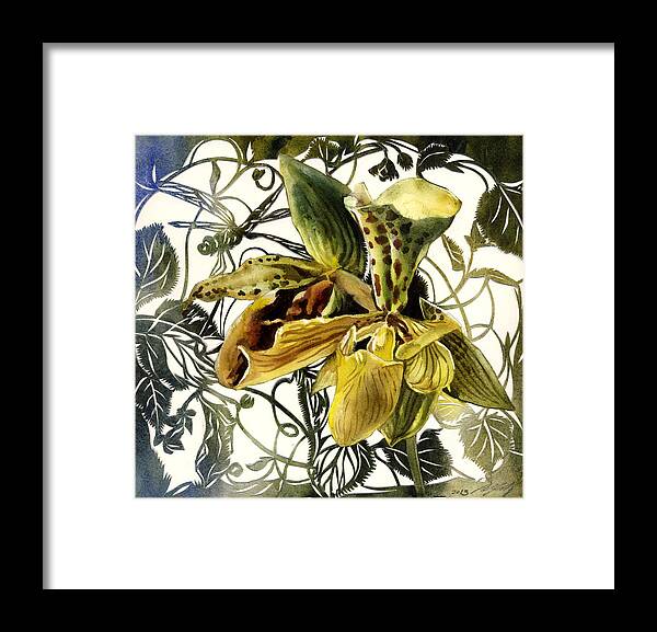 Orchid Watercolor Framed Print featuring the painting Ladyslipper Orchid #2 by Alfred Ng