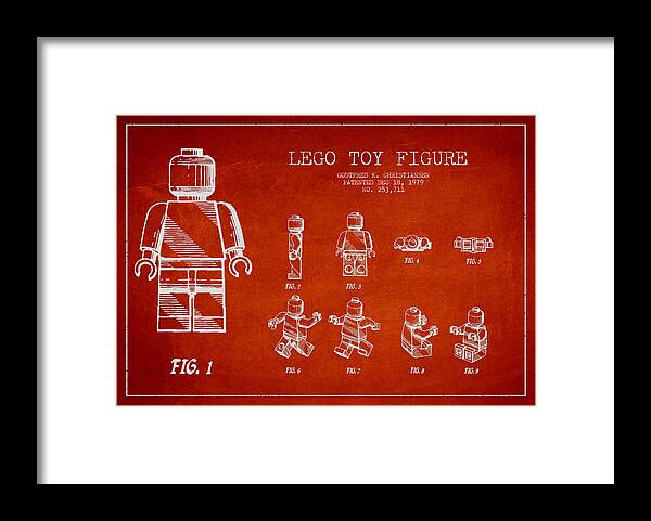 Lego Framed Print featuring the digital art Lego toy Figure Patent Drawing #3 by Aged Pixel