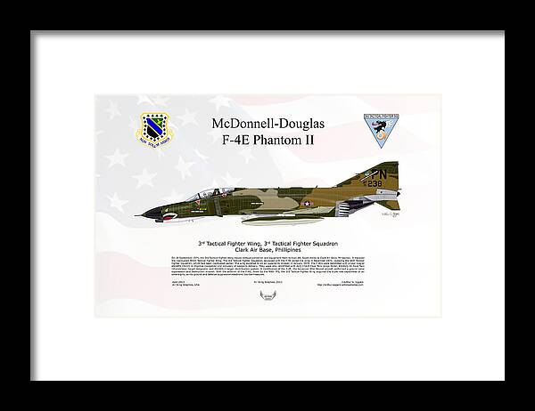Mcdonnell Douglas Framed Print featuring the digital art McDonnell Douglas F-4E Phantom II FLAG BACKGROUND by Arthur Eggers