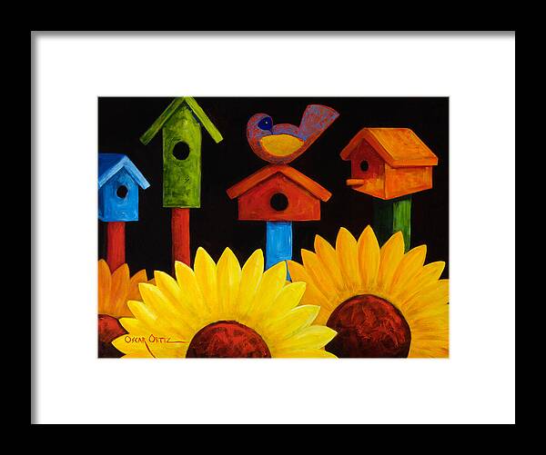 Birds Framed Print featuring the painting Midnight Garden by Oscar Ortiz