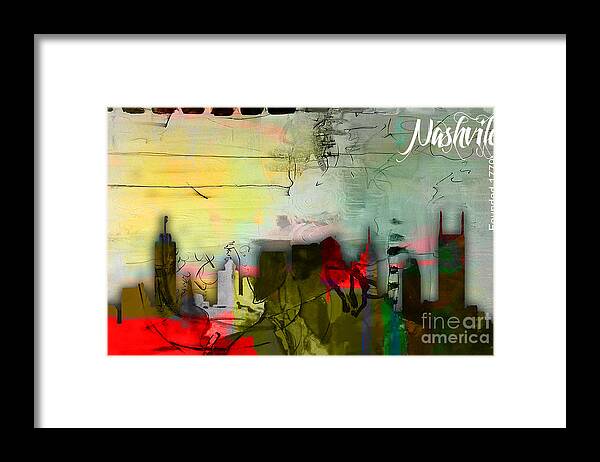 Nashville Art Framed Print featuring the mixed media Nashville Skyline Watercolor #2 by Marvin Blaine