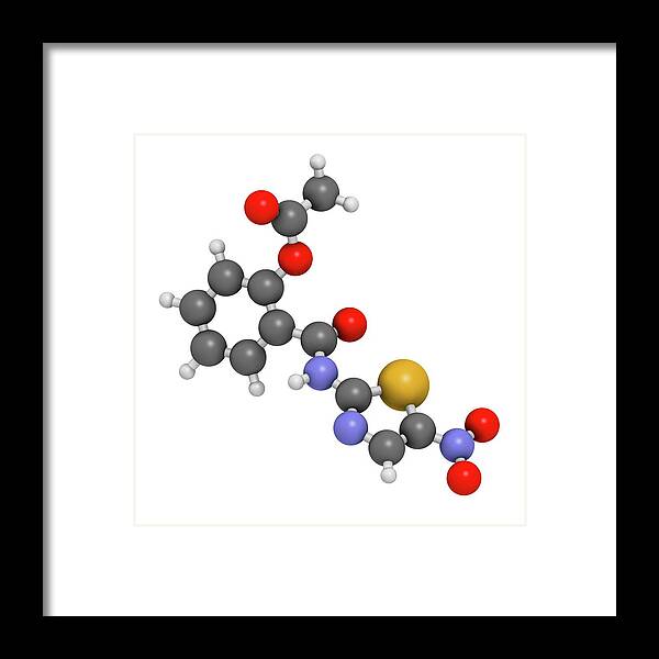 Nitazoxanide Framed Print featuring the photograph Nitazoxanide Antiprotozoal Drug Molecule #2 by Molekuul