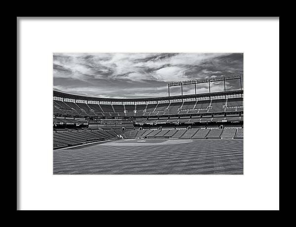 B&w Framed Print featuring the photograph Oriole Park at Camden Yards Stadium #1 by Susan Candelario
