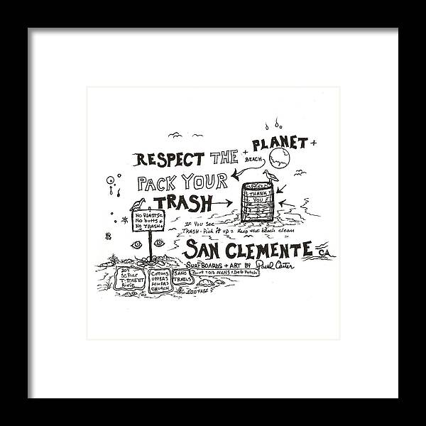 Packyourtrashdrawing Framed Print featuring the drawing Pack your trash #3 by Paul Carter