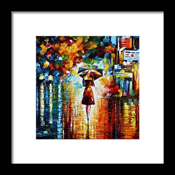 Rain Framed Print featuring the painting Rain Princess - Palette Knife Landscape Oil Painting On Canvas By Leonid Afremov by Leonid Afremov