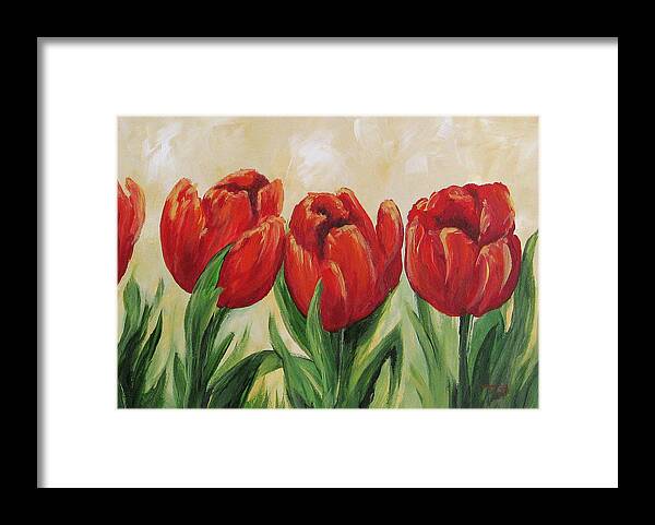 Flower Framed Print featuring the painting Red Tulips #2 by Torrie Smiley