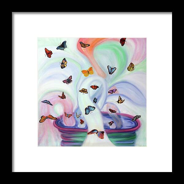 Prophetic Art Framed Print featuring the painting Releasing Butterflies by Jeanette Sthamann