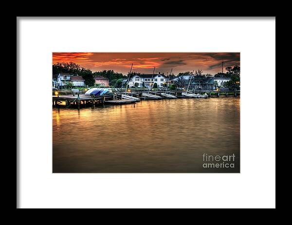 Sunset On A Harbor Framed Print featuring the photograph Safe Harbor Manteo North Carolina by Gene Bleile Photography 