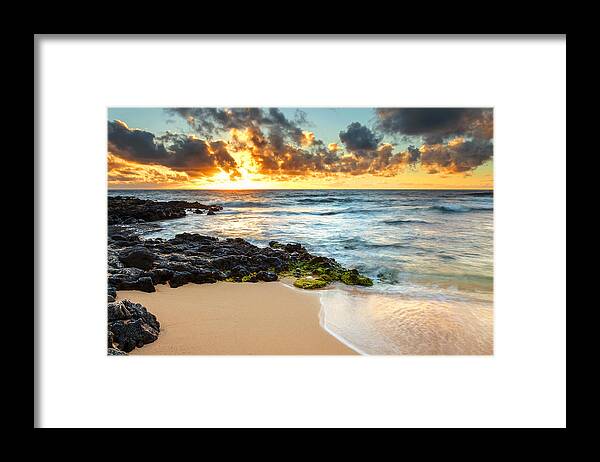 Aqua Framed Print featuring the photograph Sandy Beach Sunrise 7 #2 by Leigh Anne Meeks