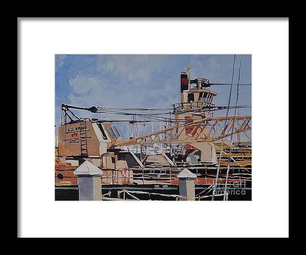 Us Corps Of Engineers Barges Framed Print featuring the painting Sausalito Barges #2 by Andrew Drozdowicz