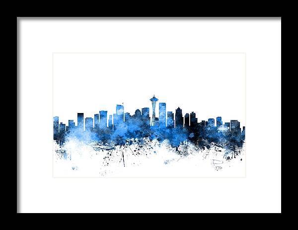 United States Framed Print featuring the digital art Seattle Washington Skyline #6 by Michael Tompsett