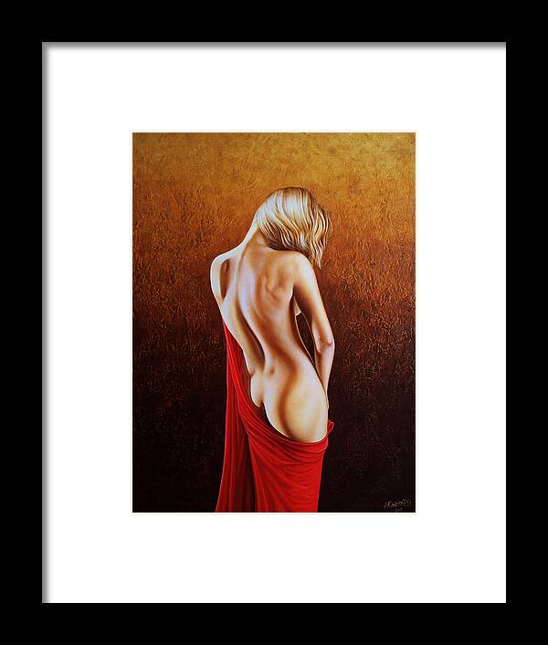 Woman Framed Print featuring the painting Secrets of the Red Veil by Horacio Cardozo