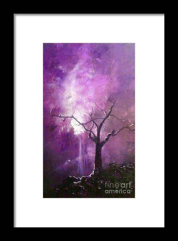 Tree Framed Print featuring the painting SkyEden Night #2 by Stefan Duncan