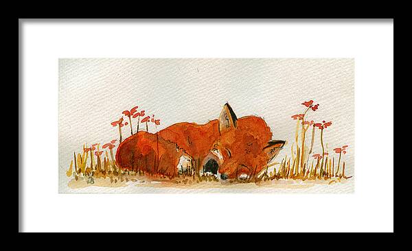Sleeping Framed Print featuring the painting Sleeping red fox #2 by Juan Bosco