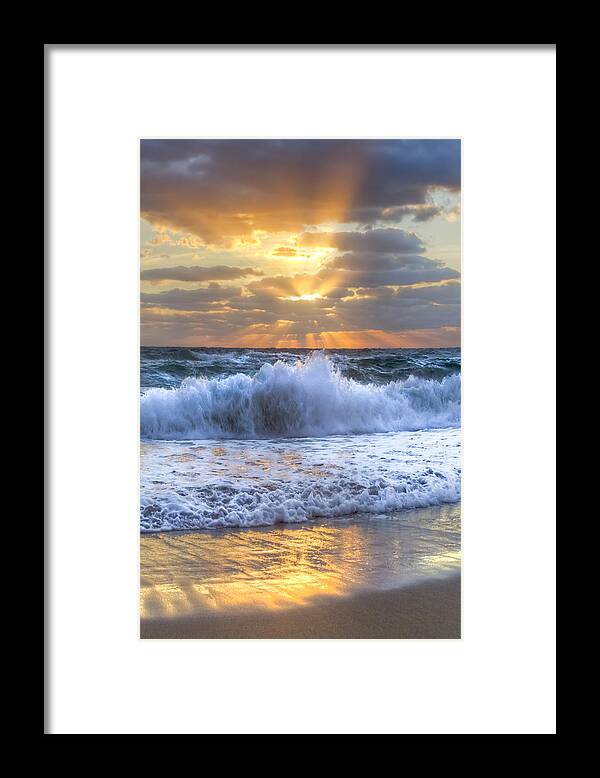 Ocean Framed Print featuring the photograph Splash Sunrise #2 by Debra and Dave Vanderlaan