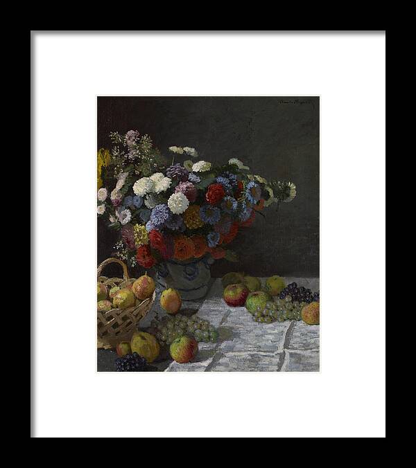 Claude Monet Framed Print featuring the painting Still Life with Flowers and Fruit #11 by Claude Monet