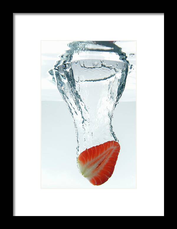 Underwater Framed Print featuring the photograph Strawberry Fruit Splashing Underwater #2 by Sami Sarkis