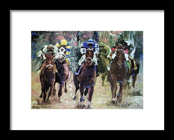 The Bets Are On Framed Print featuring the painting The Bets Are On by Anthony Falbo
