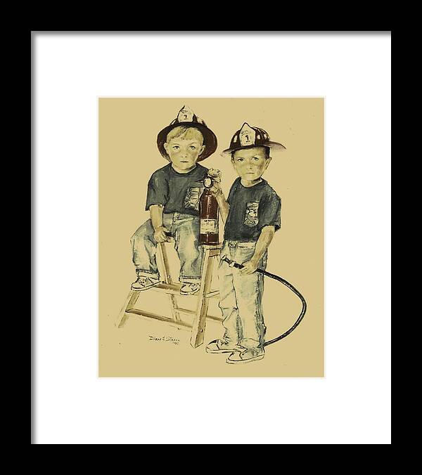  Fineartamerica.com Framed Print featuring the painting The Firefighters Sons by Diane Strain