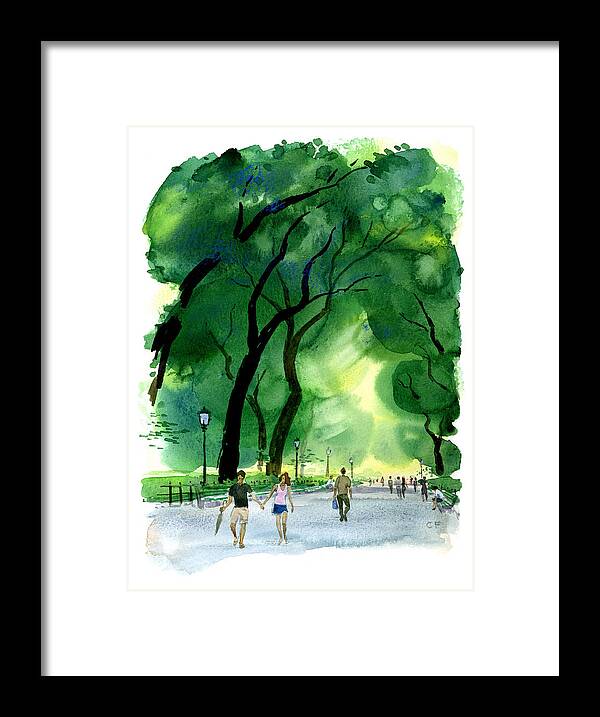 Central Park Framed Print featuring the painting The Mall #2 by Clifford Faust