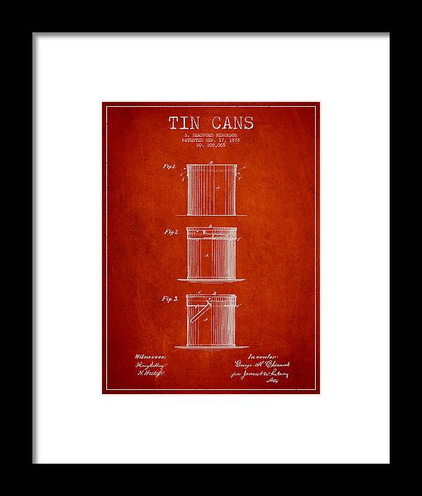 Beer Can Framed Print featuring the digital art Tin Cans Patent Drawing from 1878 #5 by Aged Pixel