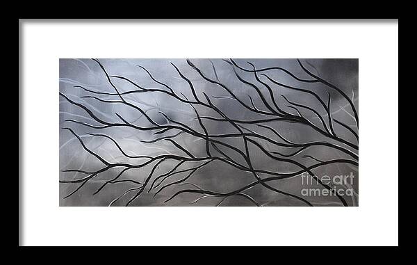 Black And White Painting Framed Print featuring the painting Twilight tree by Preethi Mathialagan