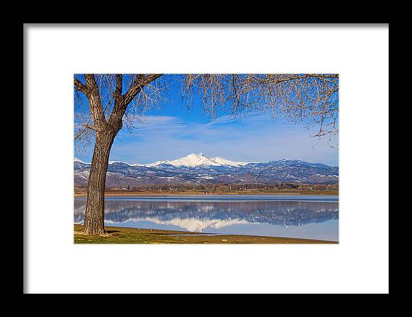 Mountains Framed Print featuring the photograph Twin Peaks Longs and Meeker Lake Reflection #2 by James BO Insogna