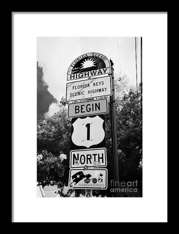 Route Framed Print featuring the photograph Us Route 1 Mile Marker 0 Start Of The Highway Key West Florida Usa #2 by Joe Fox