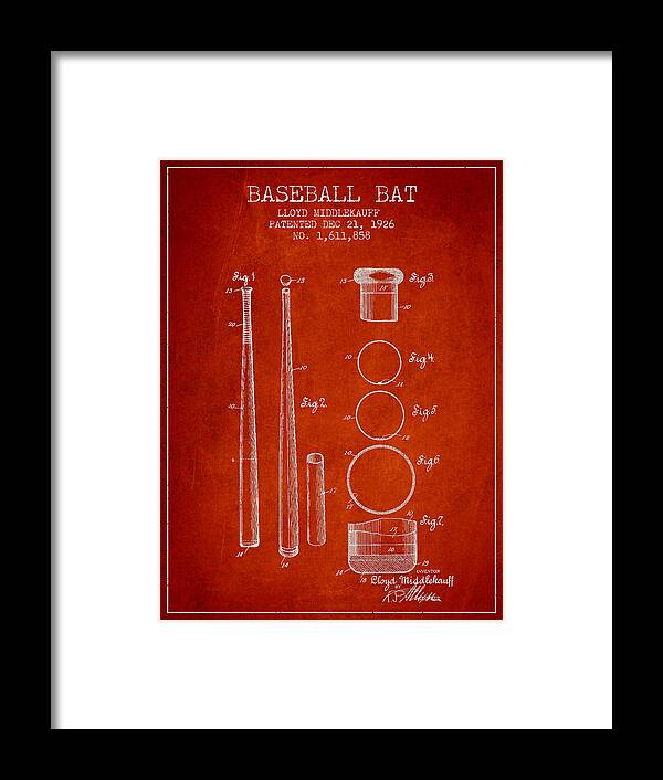 Baseball Bat Framed Print featuring the digital art Vintage Baseball Bat Patent from 1926 #6 by Aged Pixel