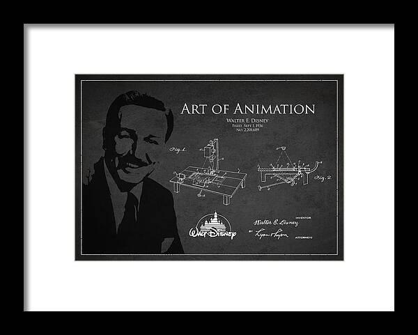 Walt Disney Framed Print featuring the digital art Walt Disney Patent from 1936 #3 by Aged Pixel