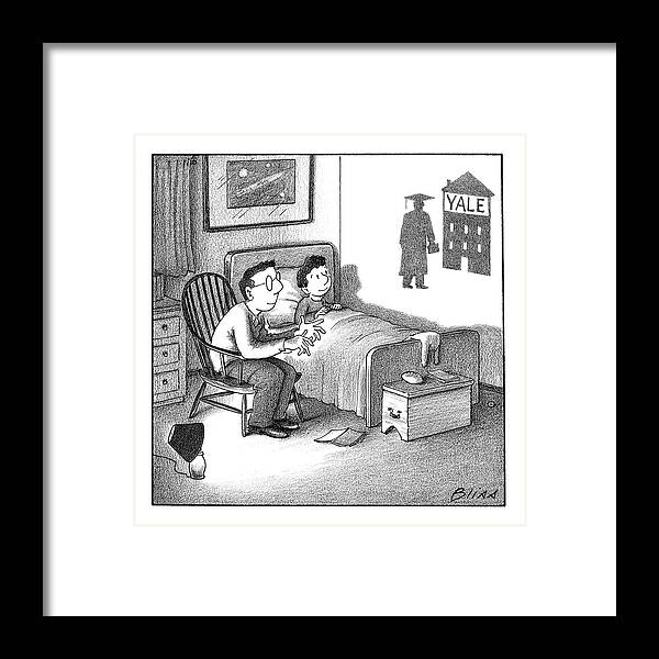 College Framed Print featuring the drawing Yale Shadow by Harry Bliss