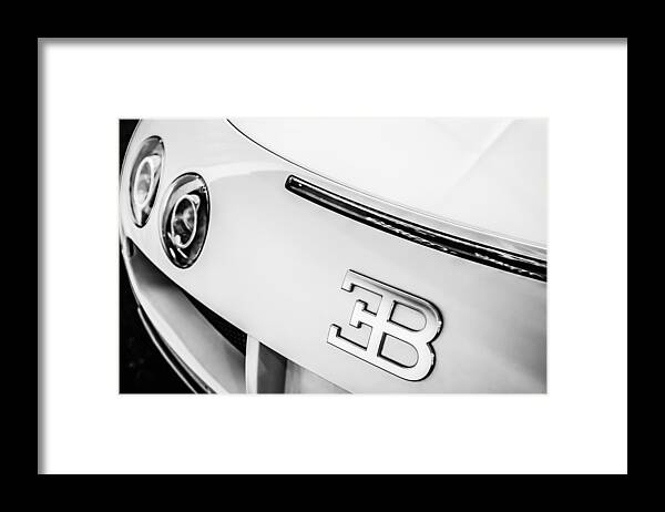 2010 Bugatti Veyron Grand Sport Taillight Emblem Framed Print featuring the photograph 2010 Bugatti Veyron Grand Sport Taillight Emblem -0479bw by Jill Reger
