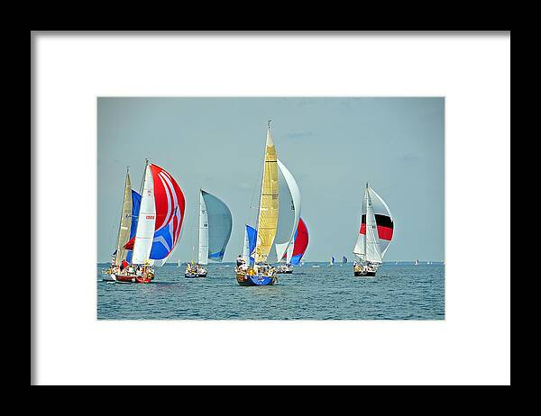 2014 Bells Beer Bayview Mackinac Race Framed Print featuring the photograph Praeceptor, Traitor, Contender, Its a Zoo, and Mystery by Randy J Heath