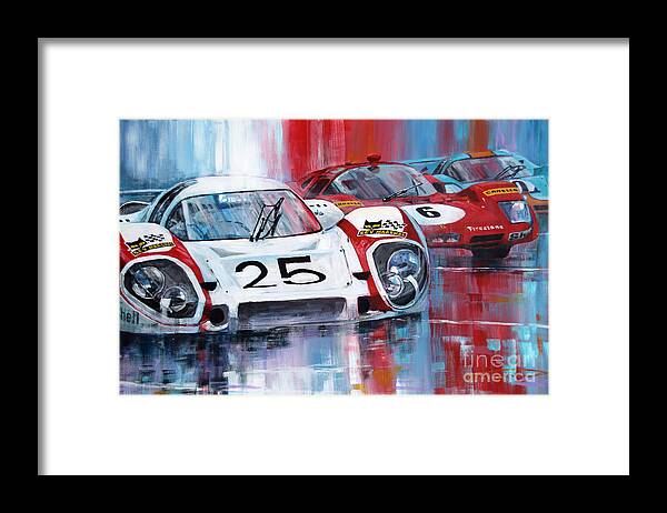 Acrylic On Canvas Framed Print featuring the painting 1970 Porsche 917 LH Le Mans Elford Kurt Ahrens by Yuriy Shevchuk